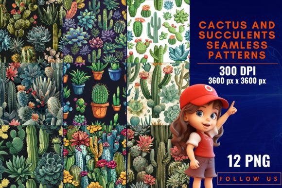 Download Cactus and Succulents Seamless Patterns - Pattern Collection