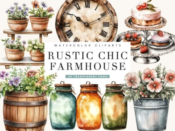 Download Watercolor Rustic Chic Farmhouse Clipart - Rustic chic Collection