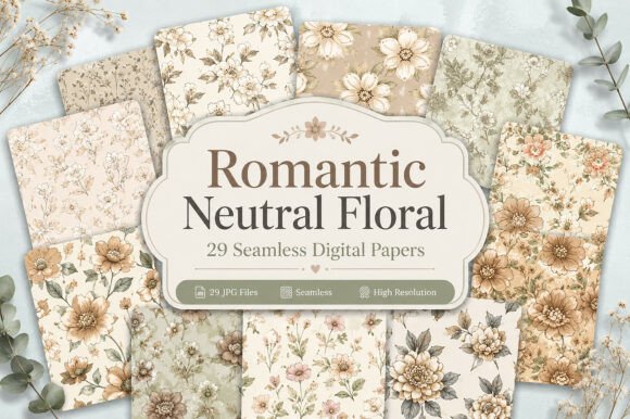 Download Romantic Neutral Floral Pattern Set - Pattern Collection